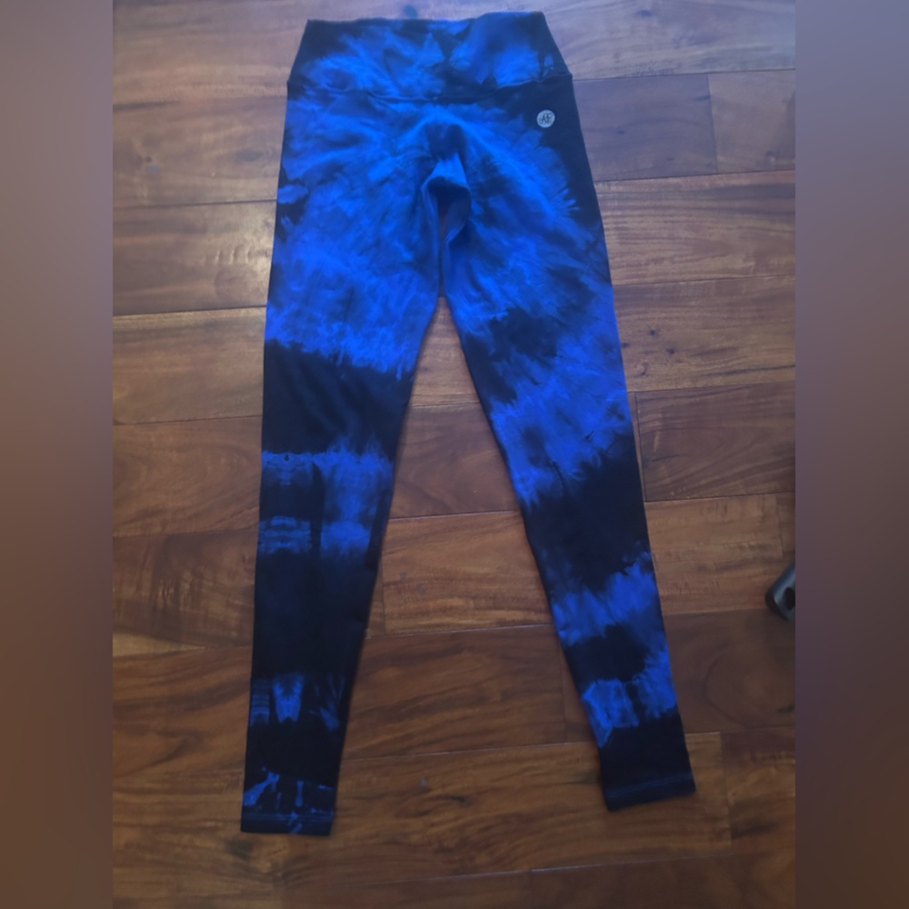 ASANA AP PANTS yoga, workout tights or leggings small blue black tie dye.